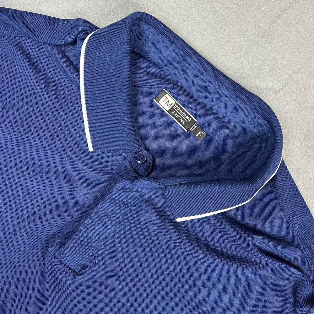 Z Zegna Polo Techmerino Merino Wool Short Sleeve Men XXL Blue